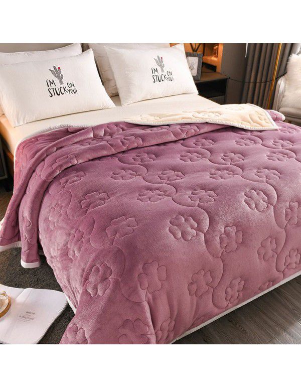 Shixiao Moon Silk Four leaf Grass Blanket Three layers thickened autumn and winter warm blanket High grade gift flannel coral blanket