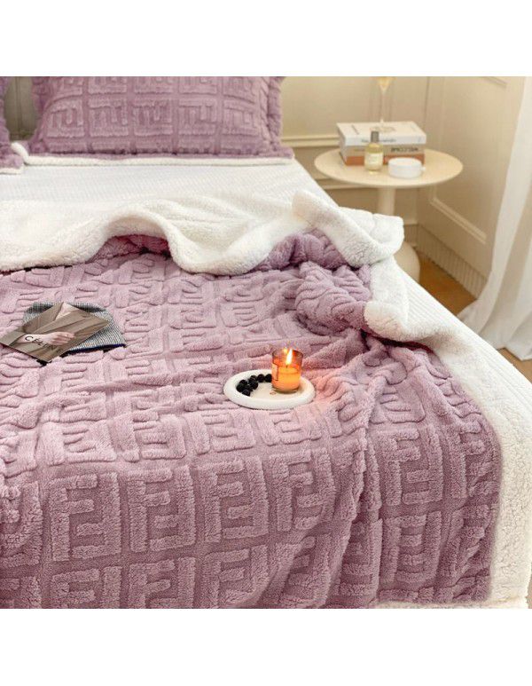 New blanket in autumn and winter of 2022 New taff wool blanket Pure plain color jacquard double layer lamb wool blanket