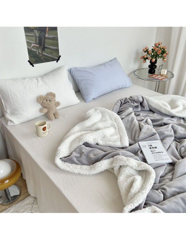 Wholesale solid color blanket, double layer sofa, leisure blanket, warm blanket, camellia flower, cow's milk wool, lamb's wool blanket, new style