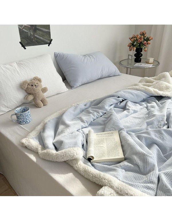 Wholesale solid color blanket, double layer sofa, leisure blanket, warm blanket, camellia flower, cow's milk wool, lamb's wool blanket, new style