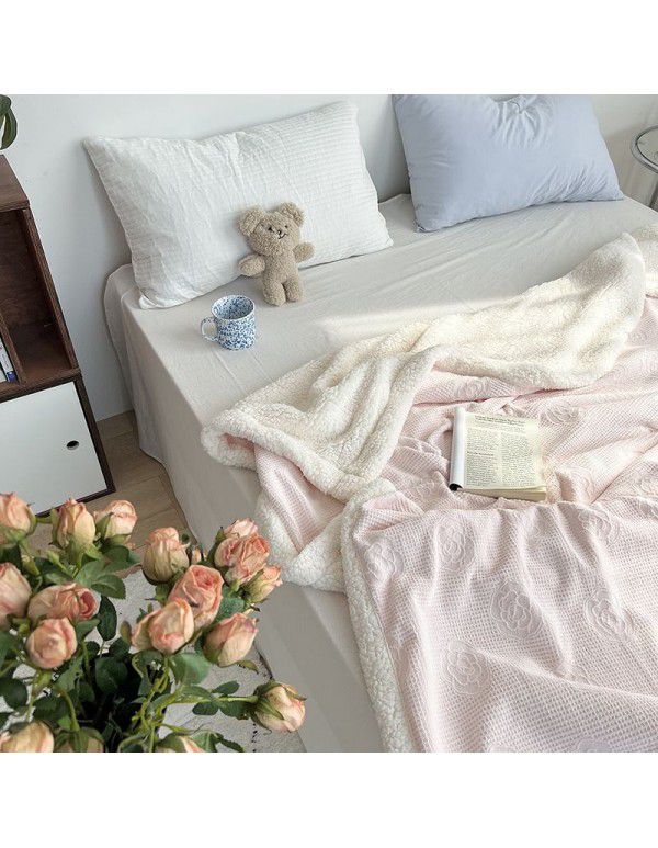 Wholesale solid color blanket, double layer sofa, leisure blanket, warm blanket, camellia flower, cow's milk wool, lamb's wool blanket, new style