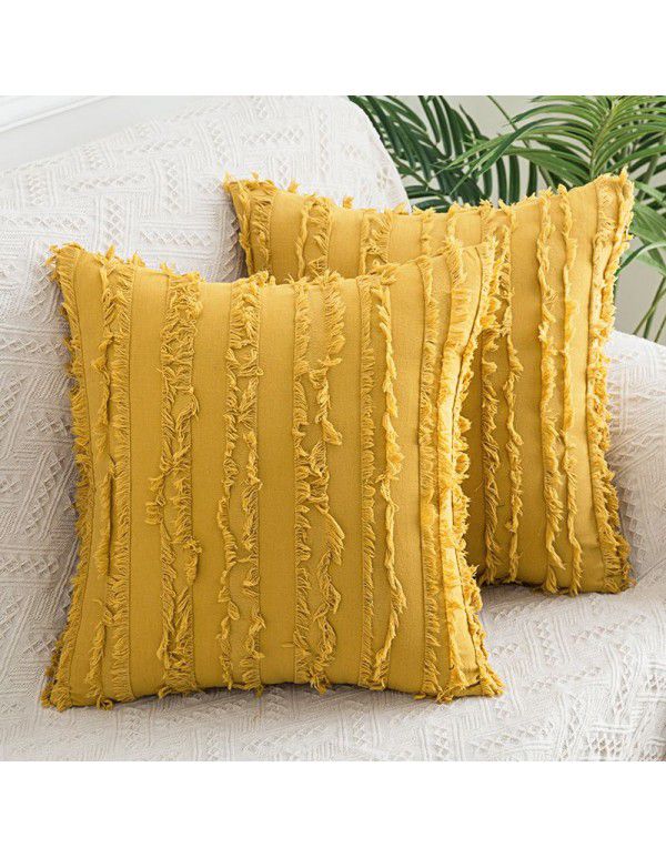 The manufacturer directly supplies cotton and linen creative throw pillows, Nordic holiday style, cut fringed waist pillows, one in stock