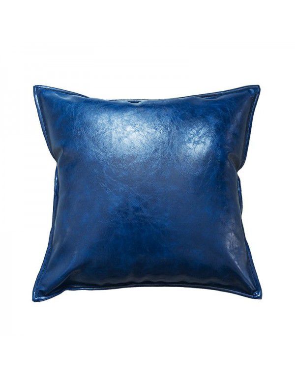 PU oil wax leather cushion cover solid color luxury imitation leather sofa cushion pillow Office pillow Headrest