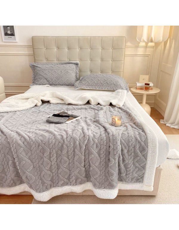 New blanket in autumn and winter of 2022 New taff wool blanket Pure plain color jacquard double layer lamb wool blanket