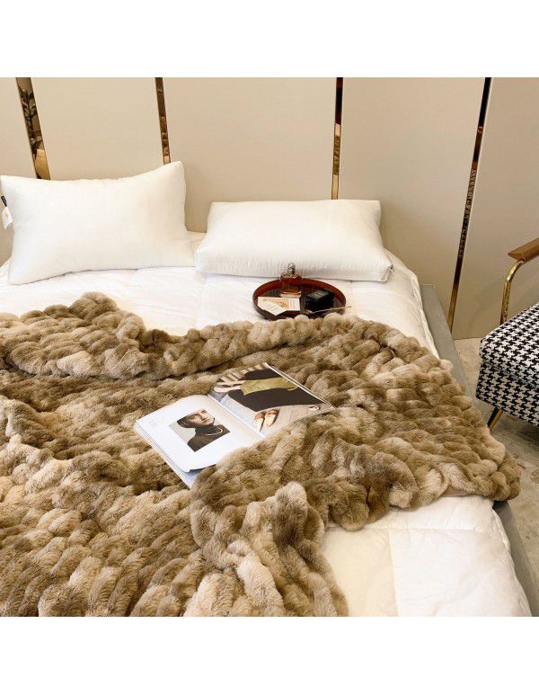 Cat like feel~high-grade tie dyed imitation fur rabbit hair blanket super soft casual blanket simple sofa blanket