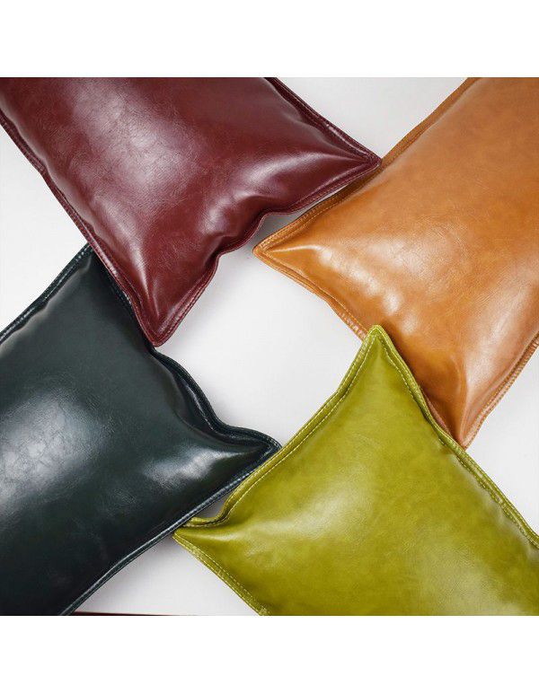 PU oil wax leather cushion cover solid color luxury imitation leather sofa cushion pillow Office pillow Headrest