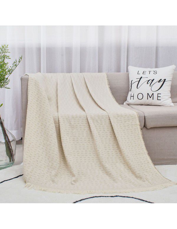 Cotton linen ins living room sofa blanket tassel blanket wearable knee blanket midnight sleeping blanket leisure decorative blanket bed tail blanket