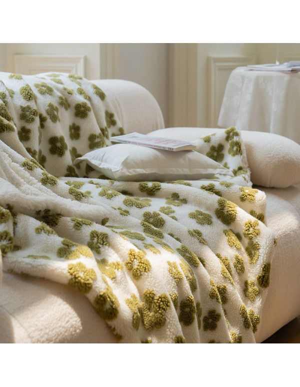 Cross border exclusive vintage jacquard cashmere blended blanket multi-functional sofa lunch blanket thickened lamb wool blanket