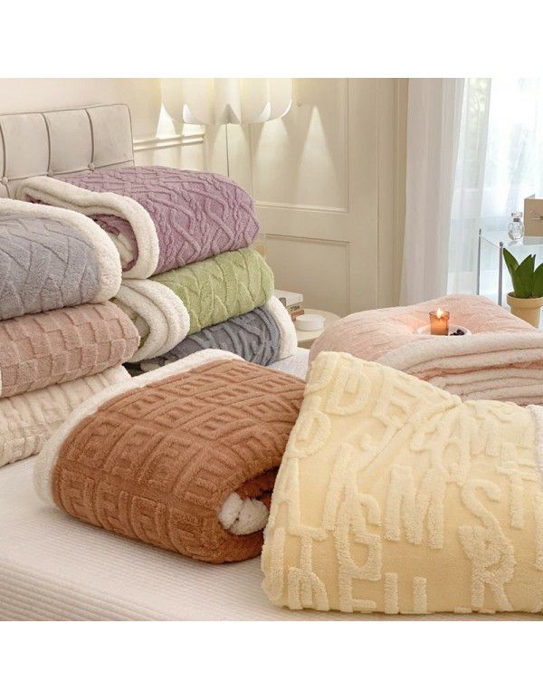 New blanket in autumn and winter of 2022 New taff wool blanket Pure plain color jacquard double layer lamb wool blanket