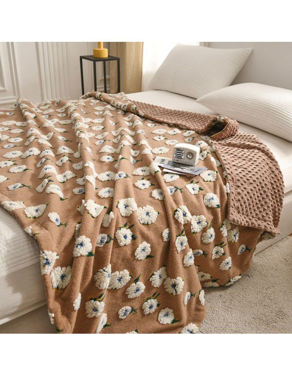 Cross border exclusive vintage jacquard cashmere blended blanket multi-functional sofa lunch blanket thickened lamb wool blanket