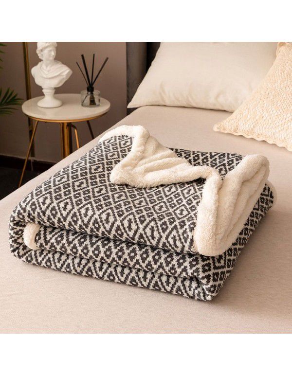 New thickened plush blanket Double layer warm air conditioning blanket Pure color simple high-grade knitting blanket Multi functional blanket