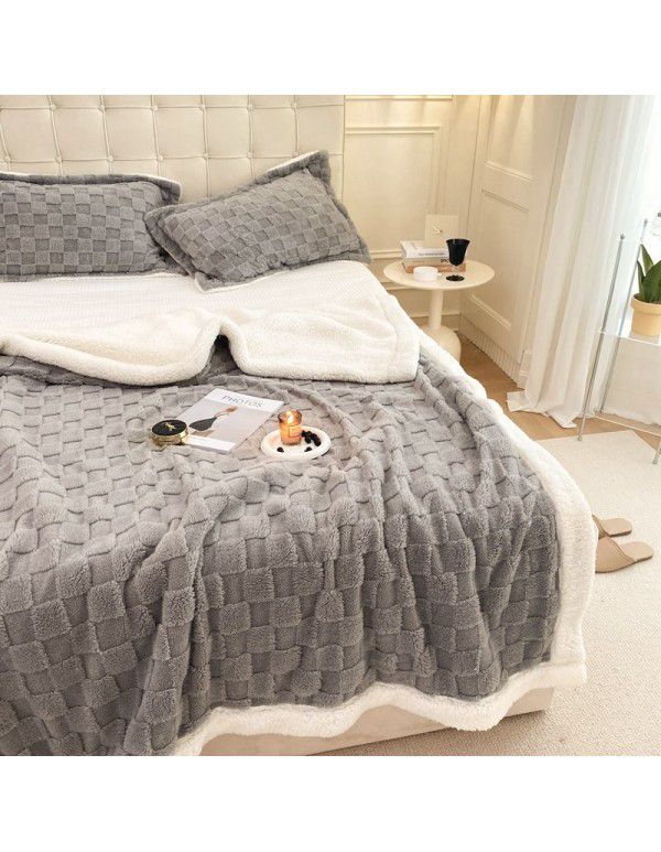 New blanket in autumn and winter of 2022 New taff wool blanket Pure plain color jacquard double layer lamb wool blanket