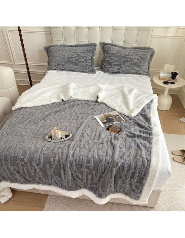 New blanket in autumn and winter of 2022 New taff wool blanket Pure plain color jacquard double layer lamb wool blanket