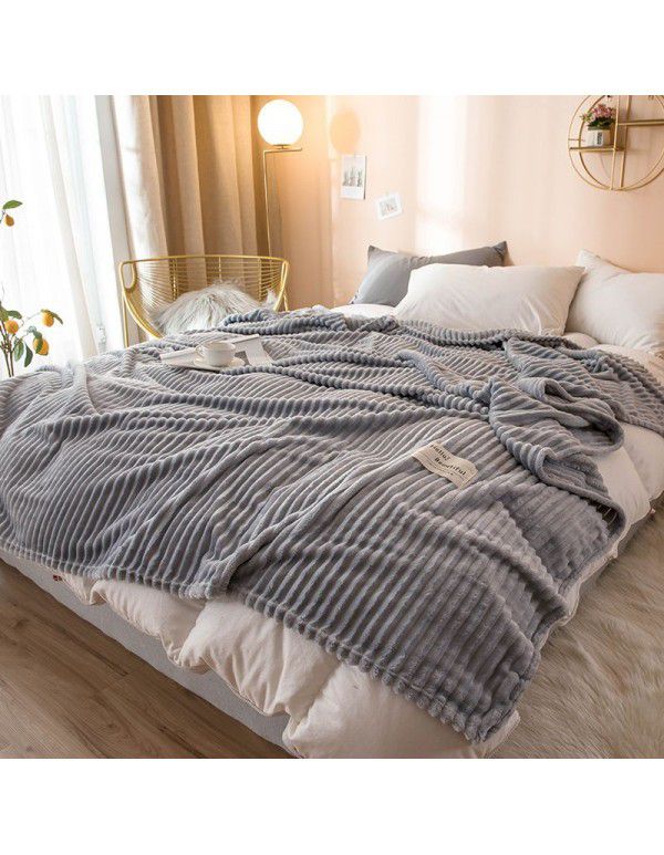 New super soft pure color flannel blanket plain stripe magic velvet nap blanket air conditioning blanket cover blanket special price