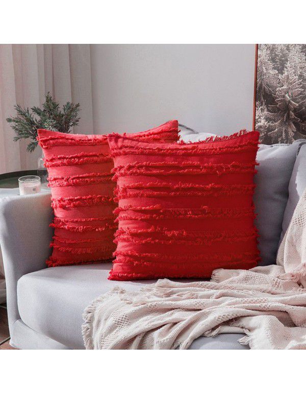 The manufacturer directly supplies cotton and linen creative throw pillows, Nordic holiday style, cut fringed waist pillows, one in stock