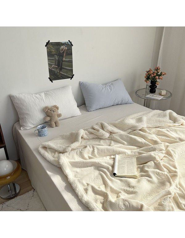 Wholesale solid color blanket, double layer sofa, leisure blanket, warm blanket, camellia flower, cow's milk wool, lamb's wool blanket, new style