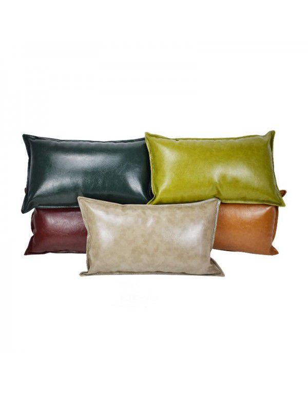 PU oil wax leather cushion cover solid color luxury imitation leather sofa cushion pillow Office pillow Headrest