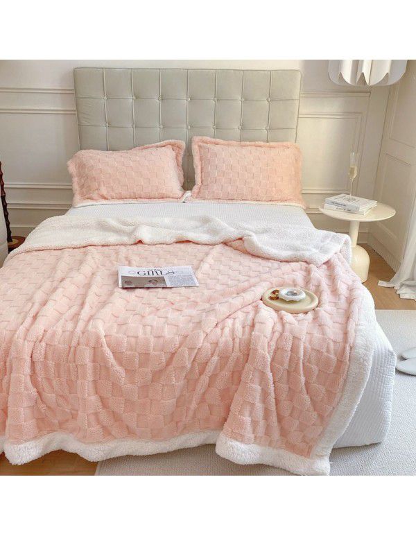 New blanket in autumn and winter of 2022 New taff wool blanket Pure plain color jacquard double layer lamb wool blanket