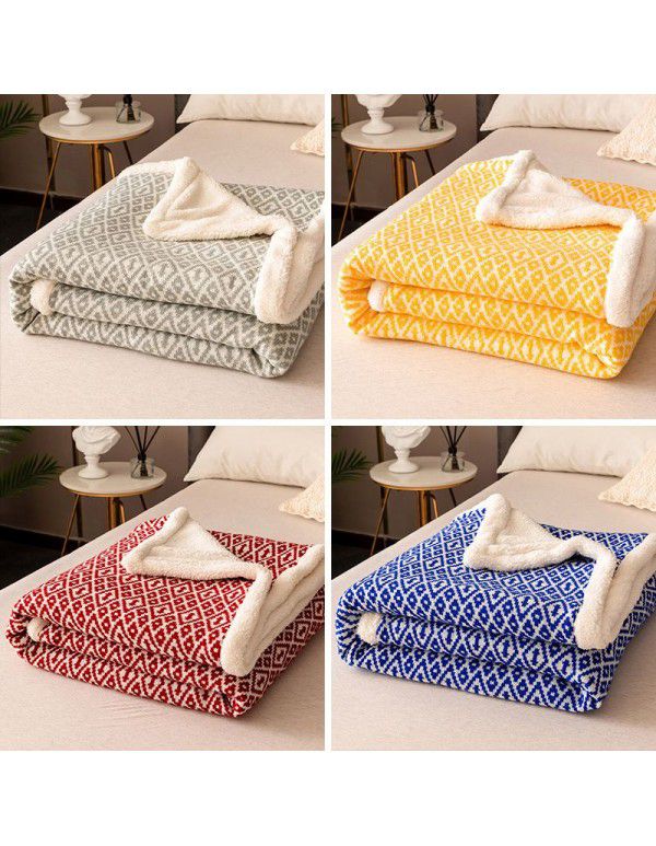 New thickened plush blanket Double layer warm air conditioning blanket Pure color simple high-grade knitting blanket Multi functional blanket