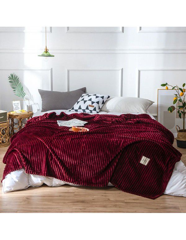 New super soft pure color flannel blanket plain stripe magic velvet nap blanket air conditioning blanket cover blanket special price