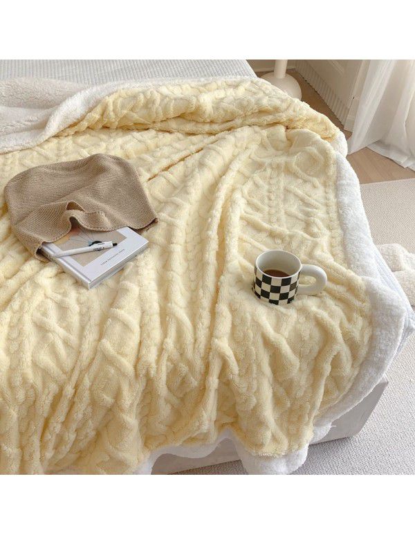 New blanket in autumn and winter of 2022 New taff wool blanket Pure plain color jacquard double layer lamb wool blanket