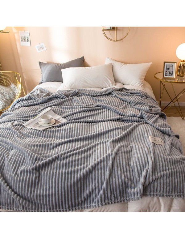 New super soft pure color flannel blanket plain stripe magic velvet nap blanket air conditioning blanket cover blanket special price