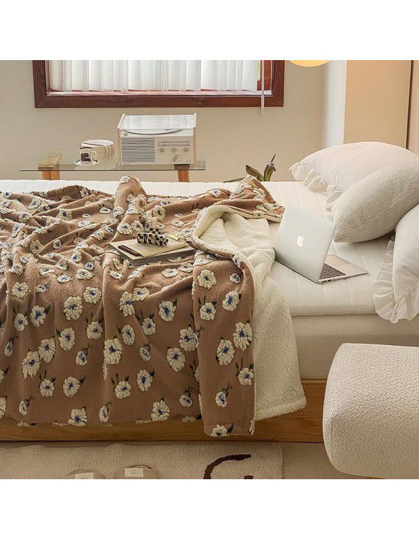 Cross border exclusive vintage jacquard cashmere blended blanket multi-functional sofa lunch blanket thickened lamb wool blanket