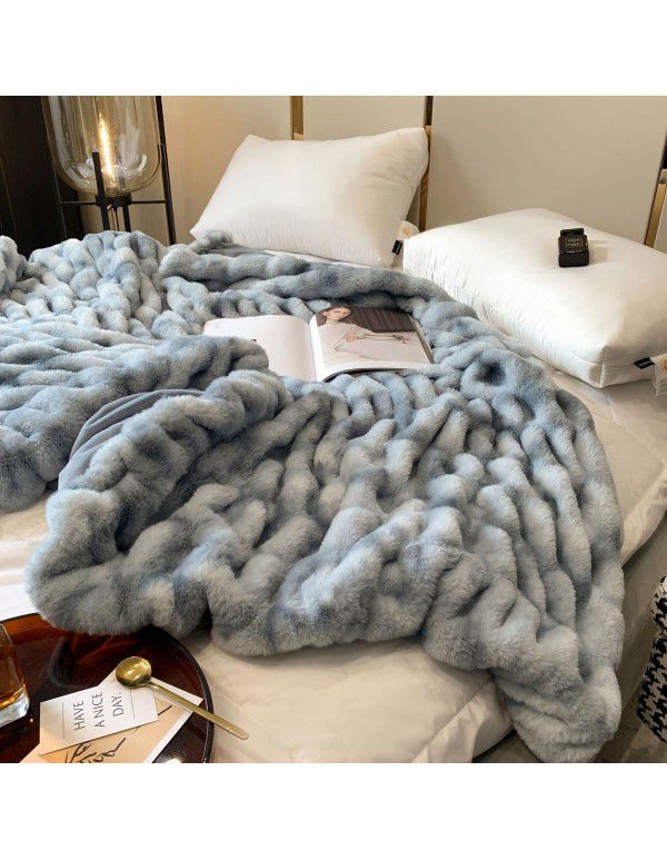 Cat like feel~high-grade tie dyed imitation fur rabbit hair blanket super soft casual blanket simple sofa blanket