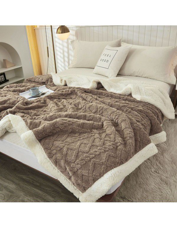 Taff cashmere jacquard lamb wool blanket double-layer composite cross-border AB version sofa blanket decorative blanket thickened blanket blanket