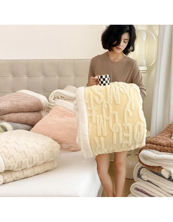 New blanket in autumn and winter of 2022 New taff wool blanket Pure plain color jacquard double layer lamb wool blanket