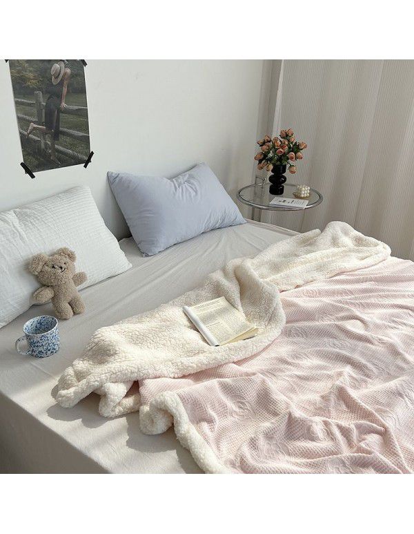 Wholesale solid color blanket, double layer sofa, leisure blanket, warm blanket, camellia flower, cow's milk wool, lamb's wool blanket, new style