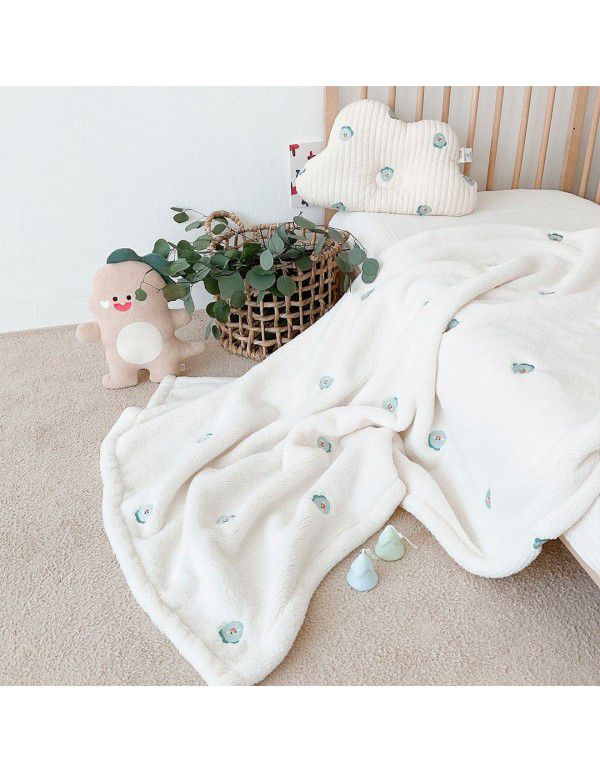 Ins Wind South Korean Baby Kids Cover Blanket in Spring, Autumn and Winter, Go Out and Embroider Baby Bears and Rabbits Embroidery Blanket, Sleeping Blanket