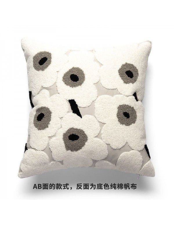 Nordic style poppy flower pillow black and white gray cushion bag Finnish style cushion sitting room sofa pillow cover ins style