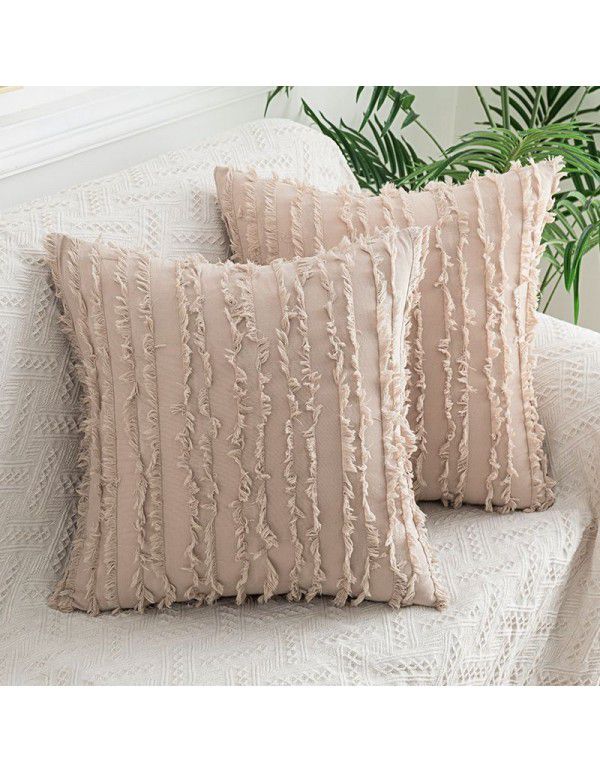 The manufacturer directly supplies cotton and linen creative throw pillows, Nordic holiday style, cut fringed waist pillows, one in stock