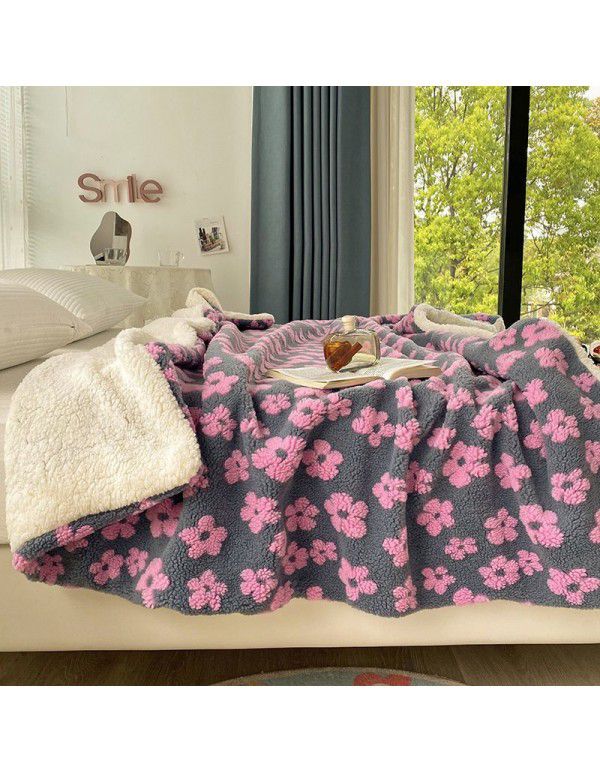 Cross border exclusive vintage jacquard cashmere blended blanket multi-functional sofa lunch blanket thickened lamb wool blanket