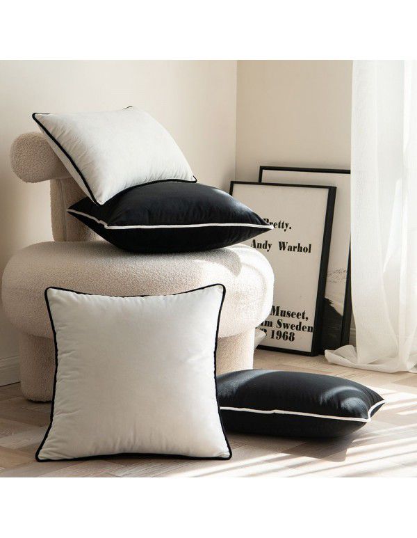 Modern simple velvet rolled rope hemmed ins solid color model room throw pillow cushion large back throw pillow case