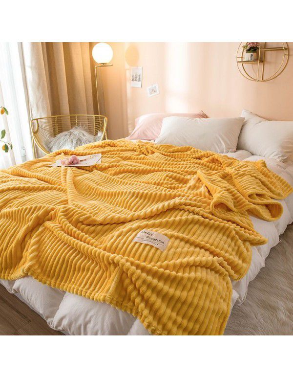 New super soft pure color flannel blanket plain stripe magic velvet nap blanket air conditioning blanket cover blanket special price