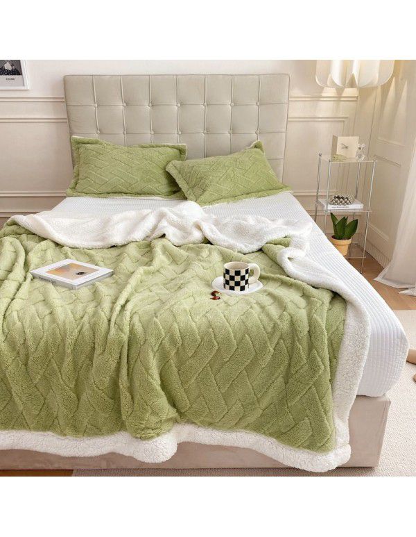 New blanket in autumn and winter of 2022 New taff wool blanket Pure plain color jacquard double layer lamb wool blanket