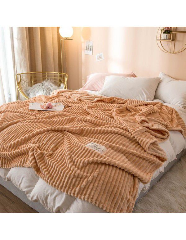 New super soft pure color flannel blanket plain stripe magic velvet nap blanket air conditioning blanket cover blanket special price