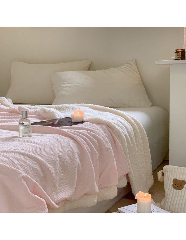 Autumn and winter camellia, cattle, milk wool, thickened blanket, cashmere blanket, solid color blanket, bedroom, lunch blanket, one hair substitute