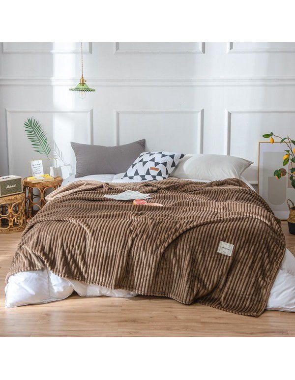 New super soft pure color flannel blanket plain stripe magic velvet nap blanket air conditioning blanket cover blanket special price