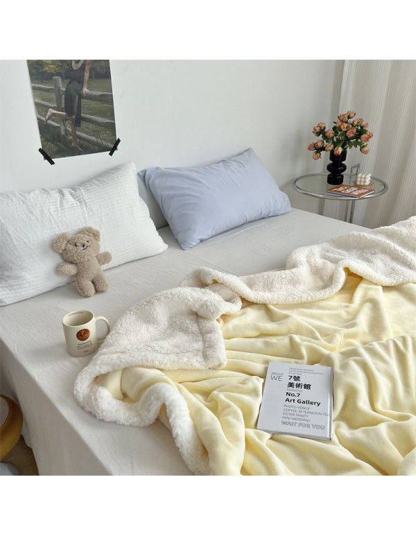 Wholesale solid color blanket, double layer sofa, leisure blanket, warm blanket, camellia flower, cow's milk wool, lamb's wool blanket, new style