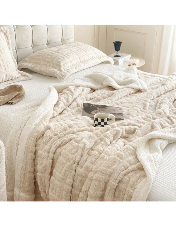 New blanket in autumn and winter of 2022 New taff wool blanket Pure plain color jacquard double layer lamb wool blanket