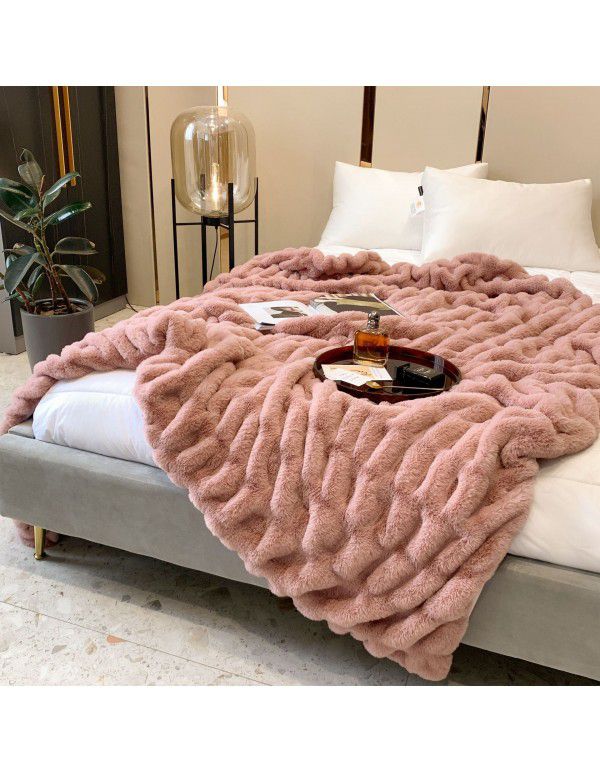 Cat like feel~high-grade tie dyed imitation fur rabbit hair blanket super soft casual blanket simple sofa blanket