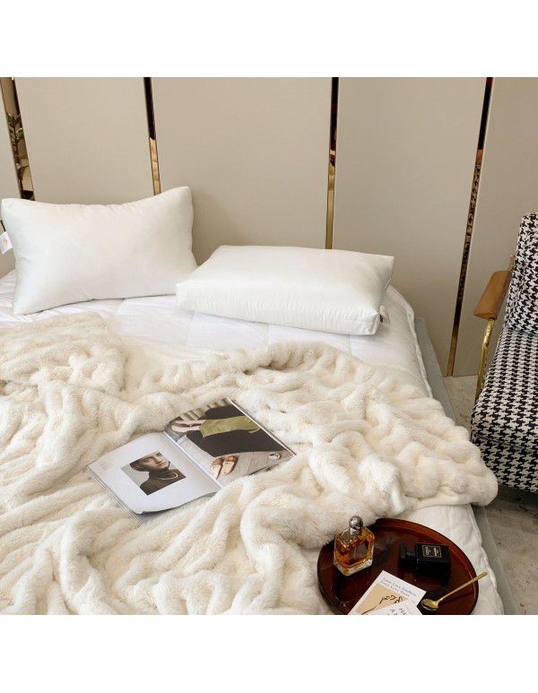 Cat like feel~high-grade tie dyed imitation fur rabbit hair blanket super soft casual blanket simple sofa blanket