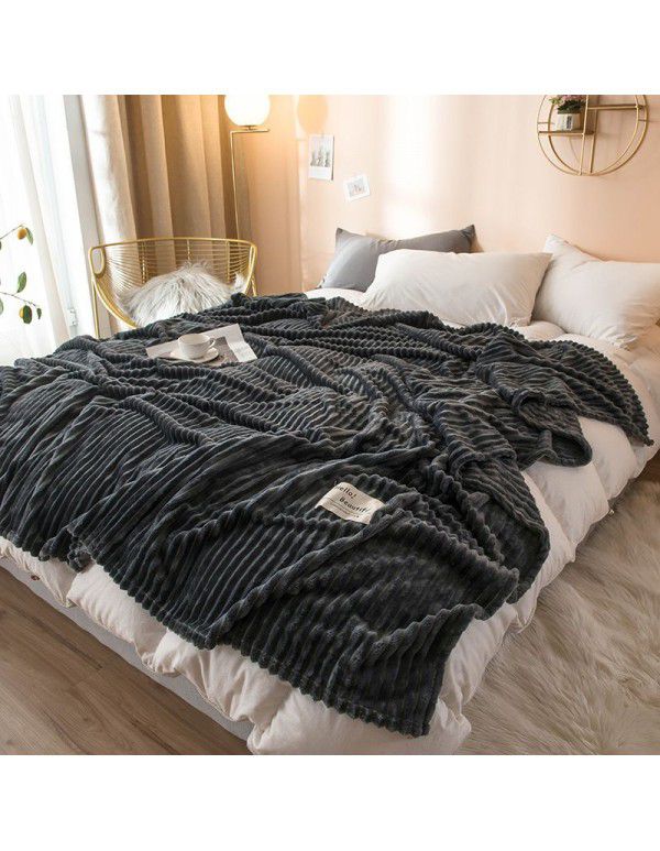 New super soft pure color flannel blanket plain stripe magic velvet nap blanket air conditioning blanket cover blanket special price