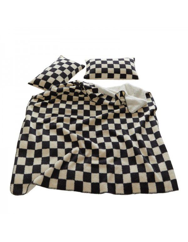 Chessboard check handmade blanket milk wool cover blanket lamb wool pillow case flannel imitation wool jacquard blanket sub net red