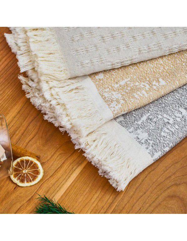 Cotton linen ins living room sofa blanket tassel blanket wearable knee blanket midnight sleeping blanket leisure decorative blanket bed tail blanket