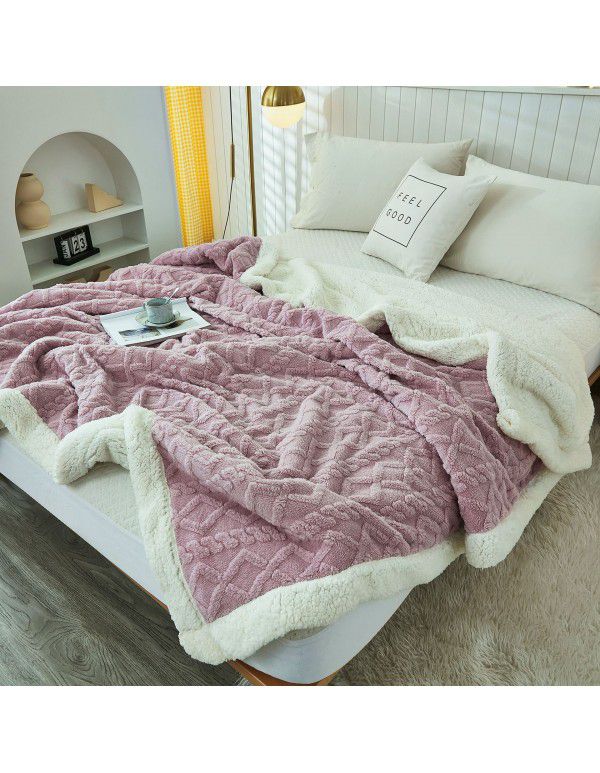 Taff cashmere jacquard lamb wool blanket double-layer composite cross-border AB version sofa blanket decorative blanket thickened blanket blanket