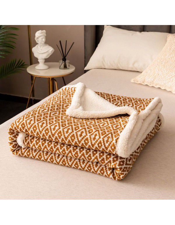 New thickened plush blanket Double layer warm air conditioning blanket Pure color simple high-grade knitting blanket Multi functional blanket